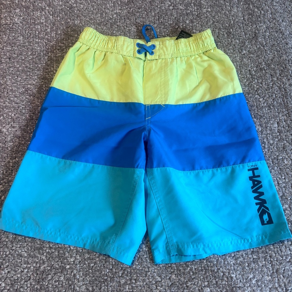 Tony Hawk Swim Trunks Yellow and Blue Quick-Drying Elastic Waist